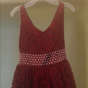 Girls burgundy lace and pearl dress